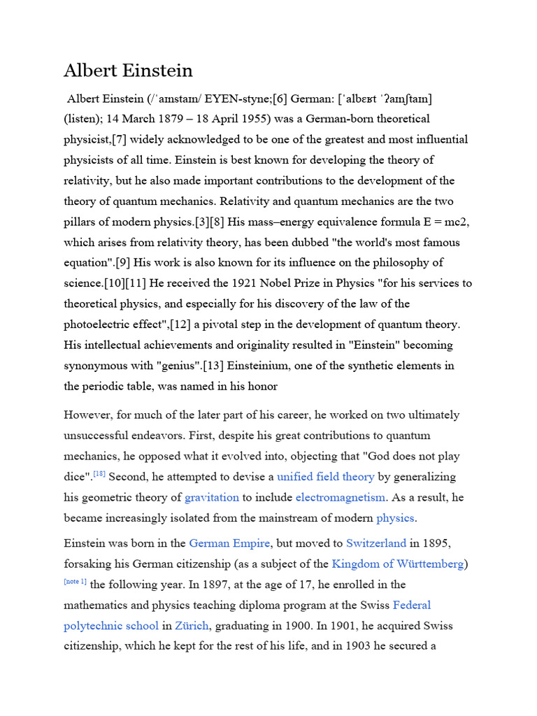 Albert Einstein | PDF | Albert Einstein | Physics