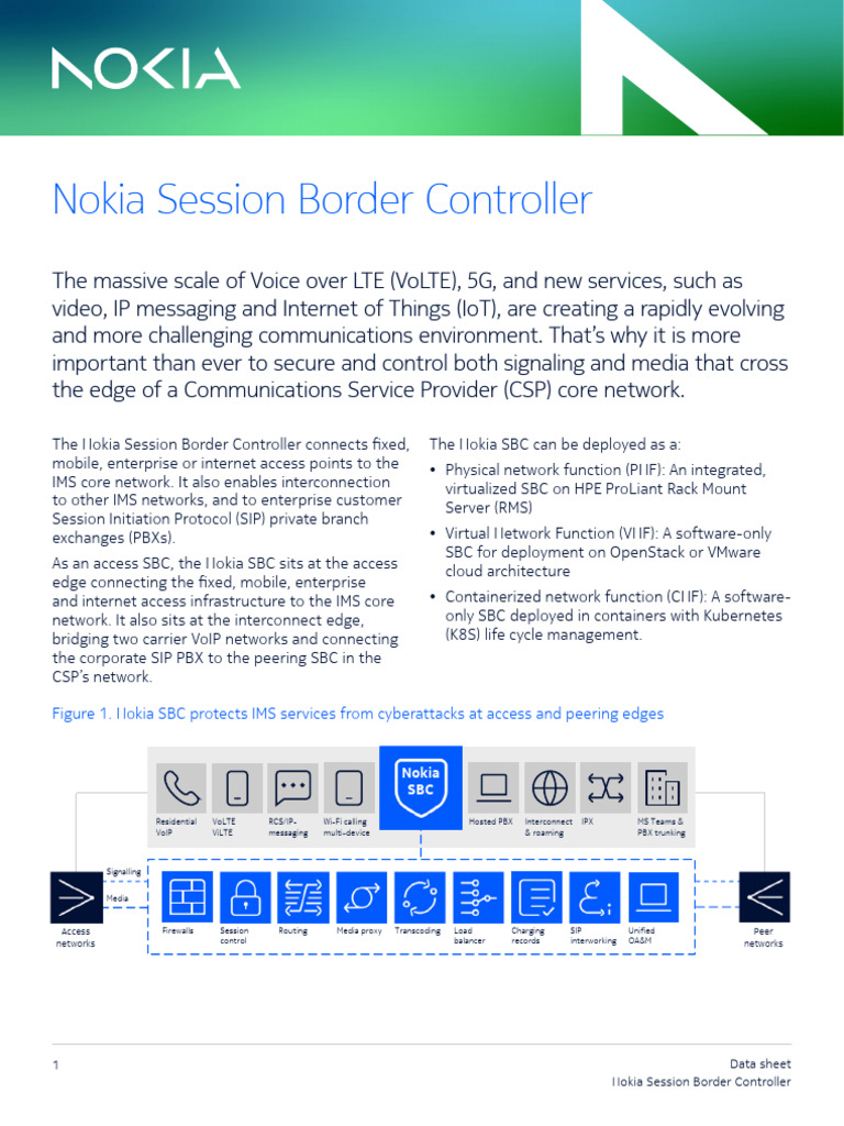 Nokia Session Border Controller Overview | PDF | Session Initiation ...