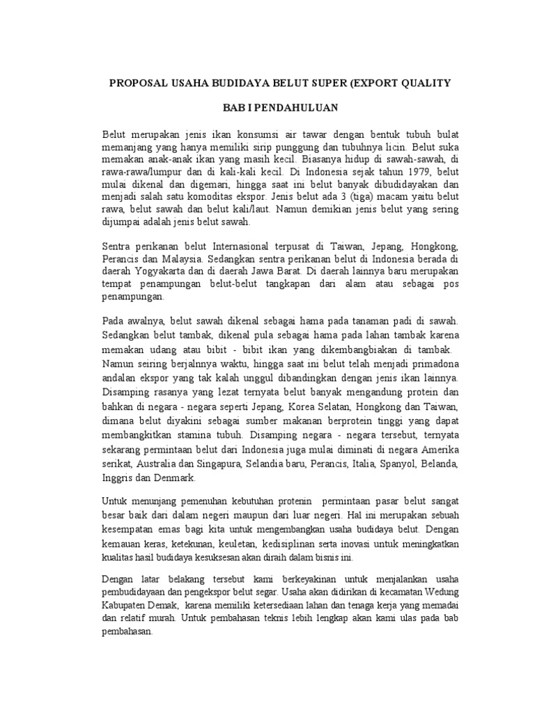 Proposal Usaha Budidaya Belut Super