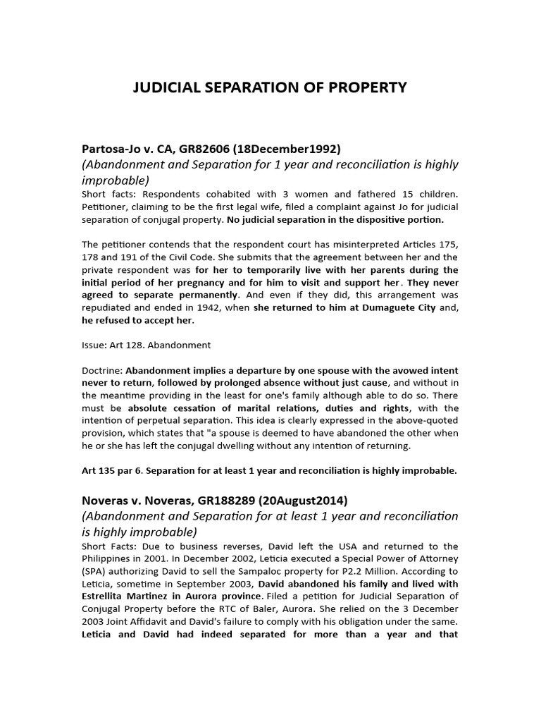 Judicial Separation of Property Cases | PDF | Concurrent Estate | Marriage