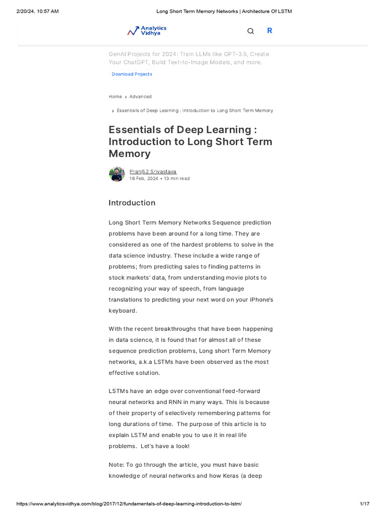 Long Short Term Memory Networks - Architecture of LSTM | PDF ...