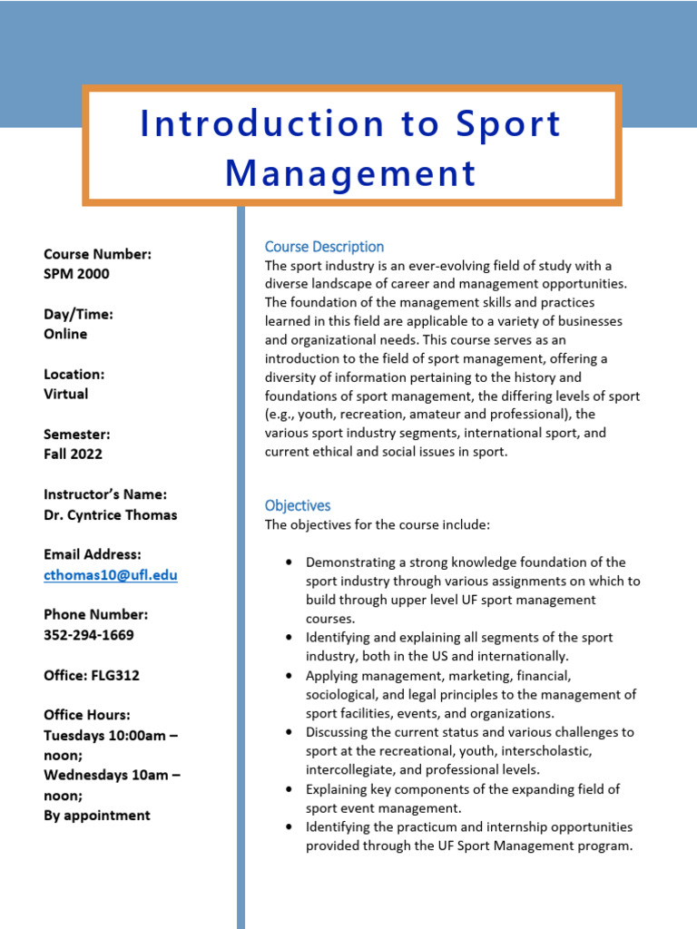 Introduction to Sport Management | PDF | Course Evaluation | Disability