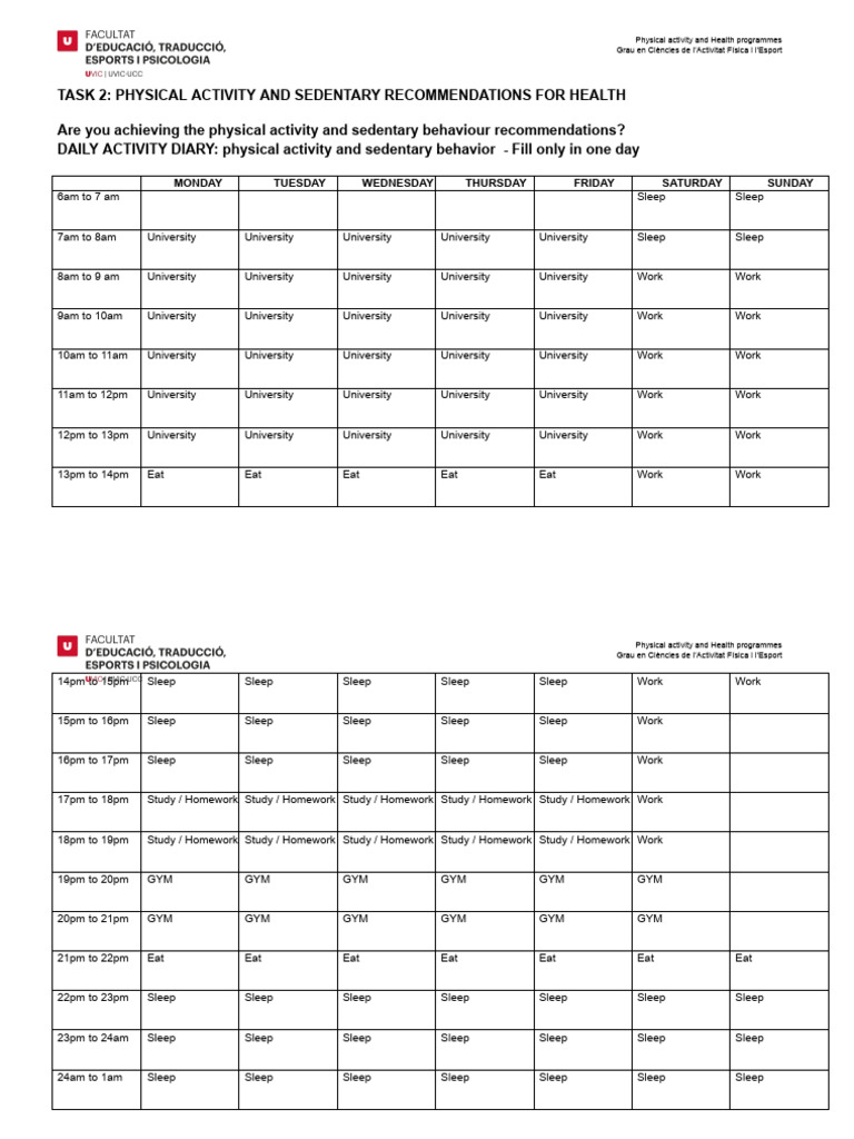 Daily Physical Activity Recommendations | PDF