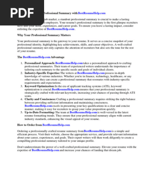 Good Professional Summary for Resume