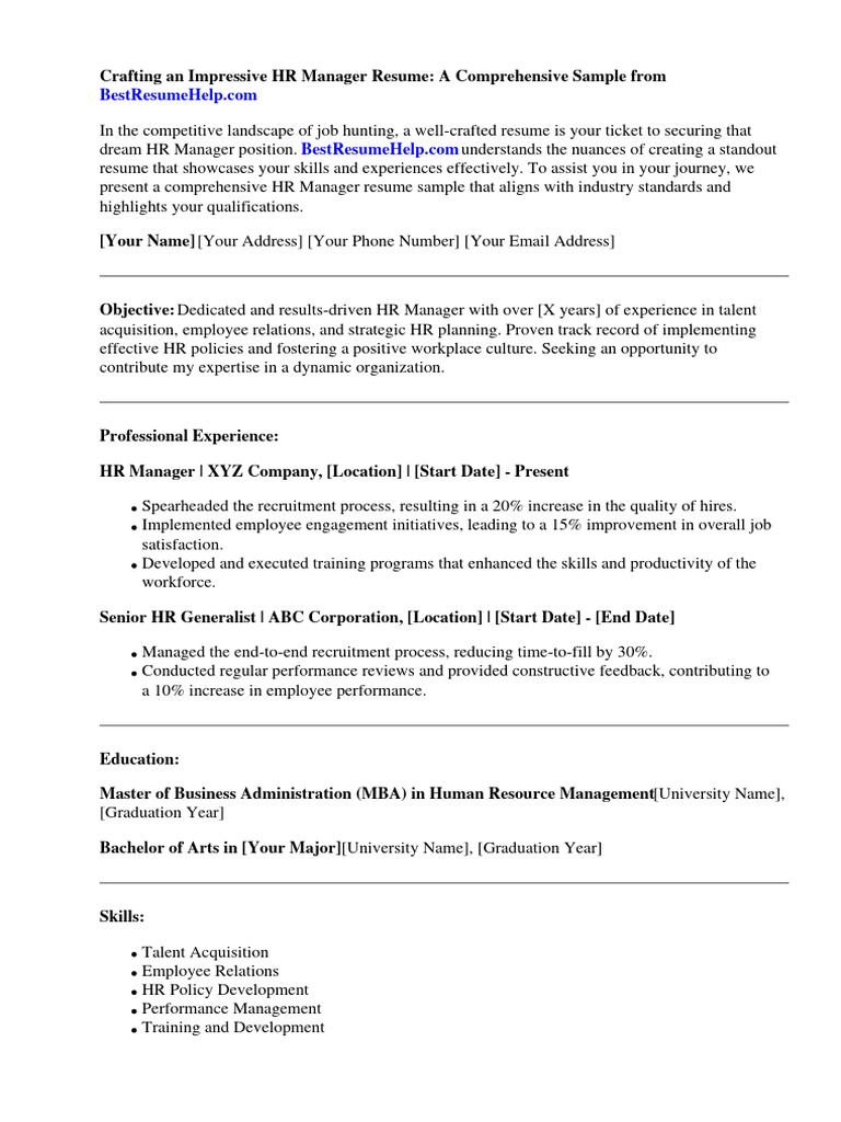 HR Manager Resume Sample | PDF | Human Resource Management | Human