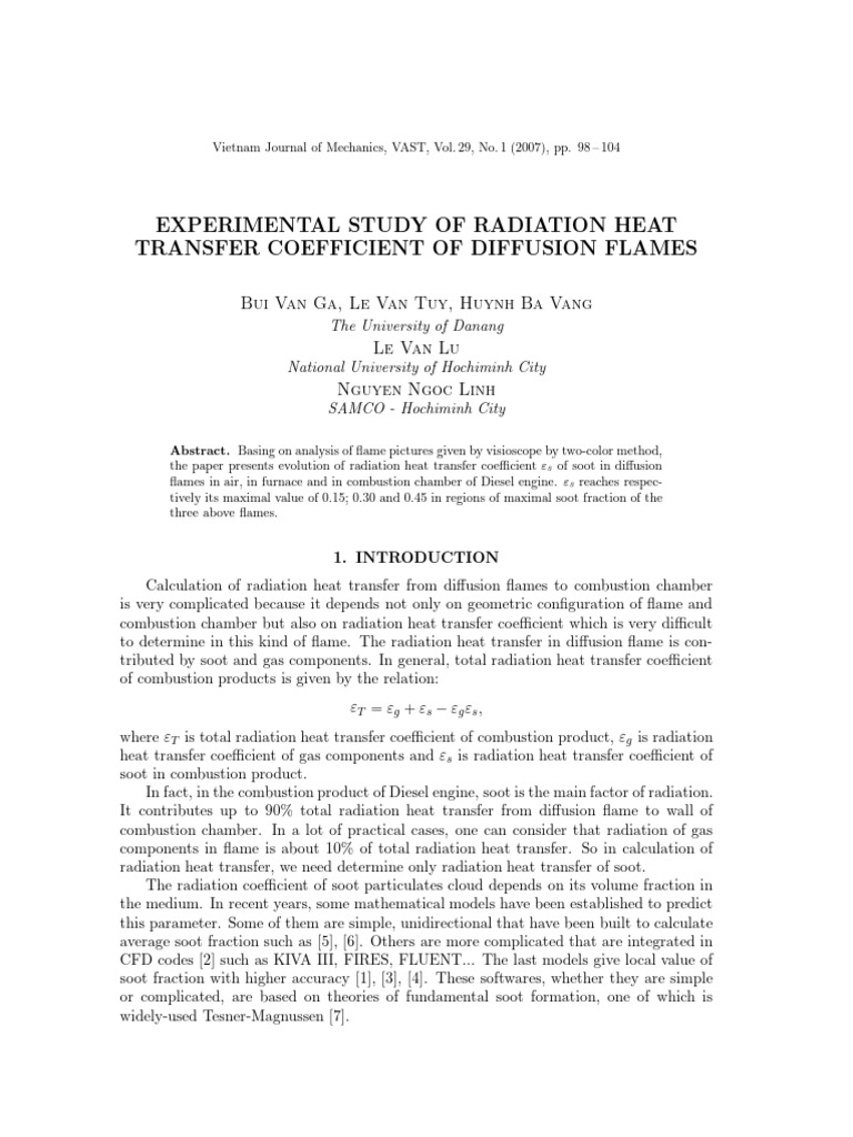 Radiation Heat Transfer in Diffusion Flames | PDF | Combustion | Heat ...