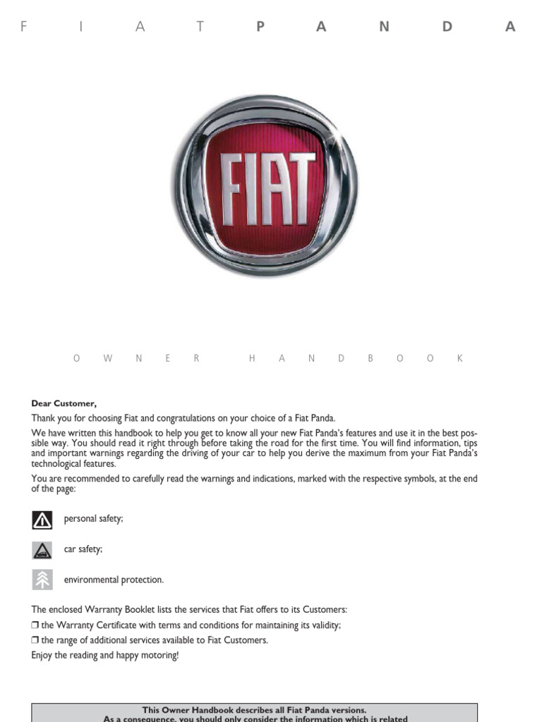 Fiat Panda Owner's Handbook | PDF | Car | Airbag