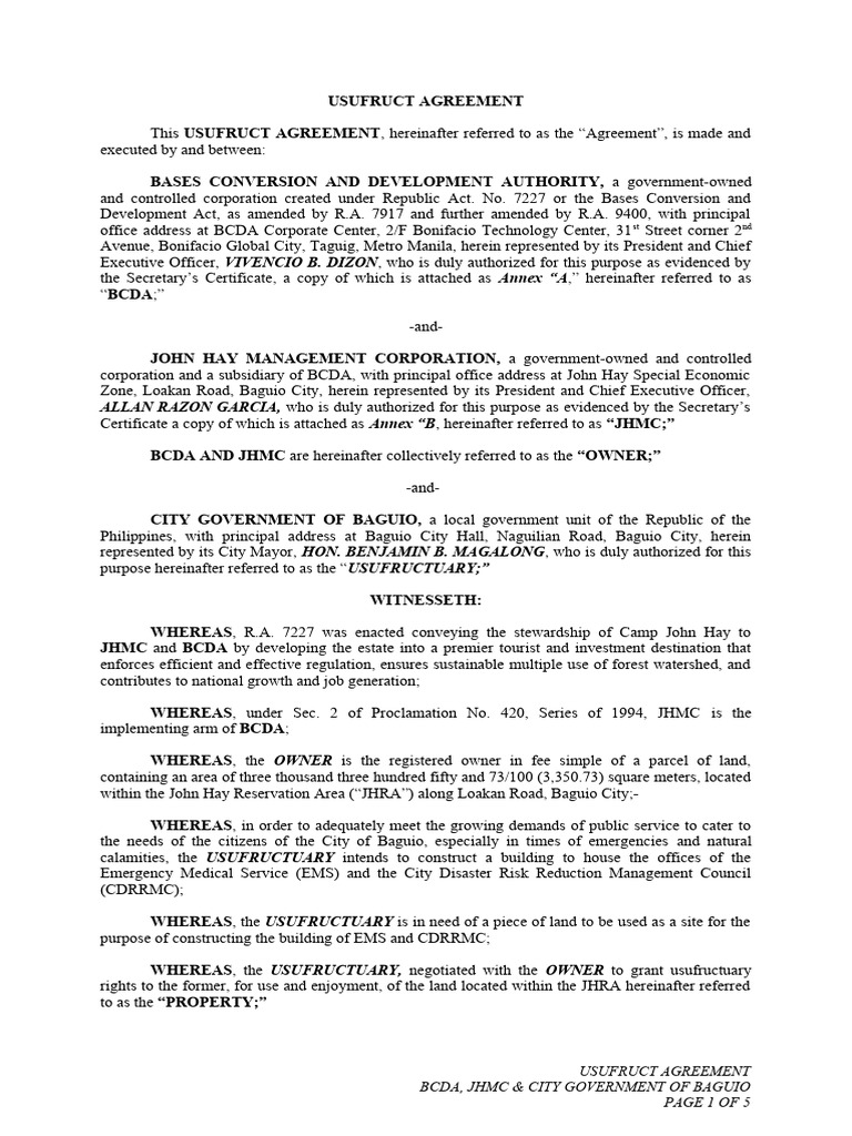 Draft DOU Among BCDA JHMC City of Baguio EMS CDRRMC From Mayor Magalong ...