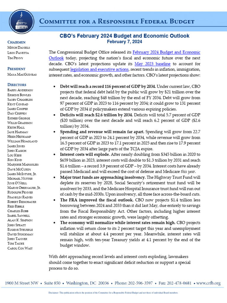 CBO's 2024 Budget Outlook Summary | PDF | Baseline (Budgeting ...