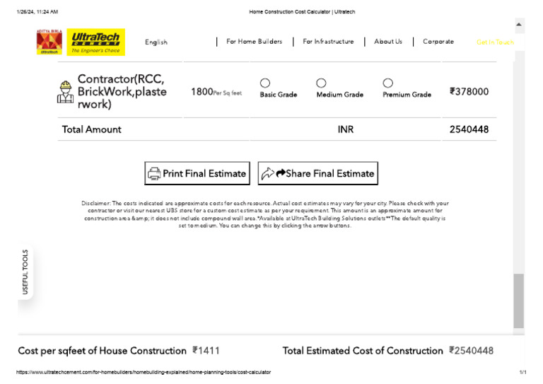 Home Construction Cost Estimator Tool | PDF