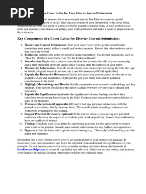 Cover Letter for Elsevier Journal Sample