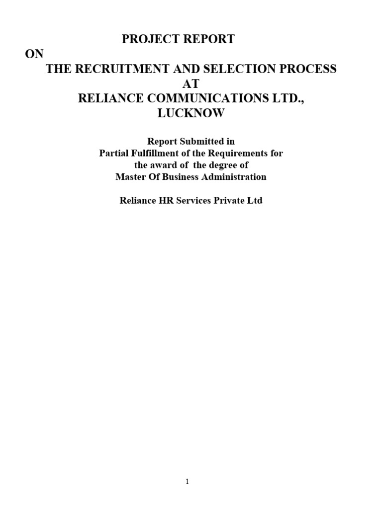 Ent and Selection Process at Reliance Communications LTD | PDF ...