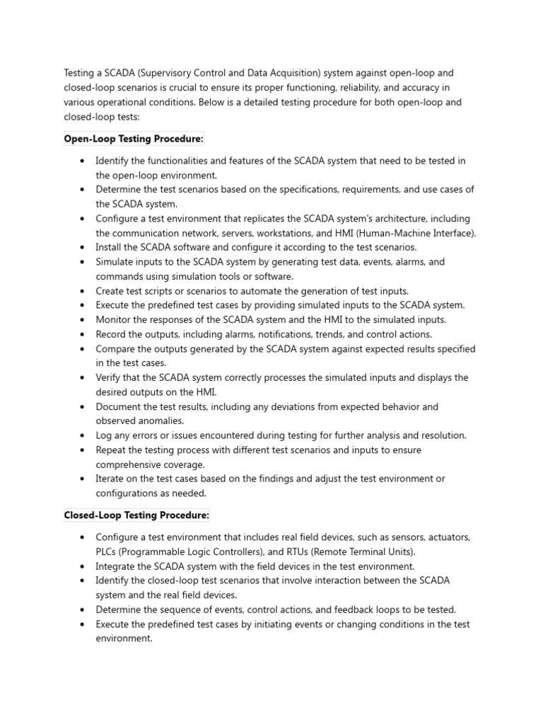 SCADA System Testing Procedures | PDF | Scada | Information Technology