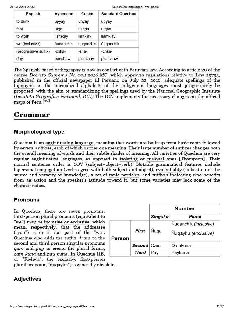 Quechua Grammar Overview and Examples | PDF | Linguistic Morphology ...