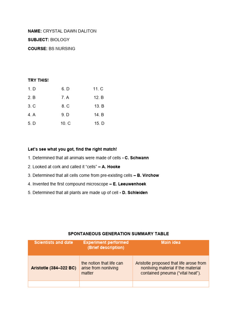 Cell Theory Pdf Science Biology