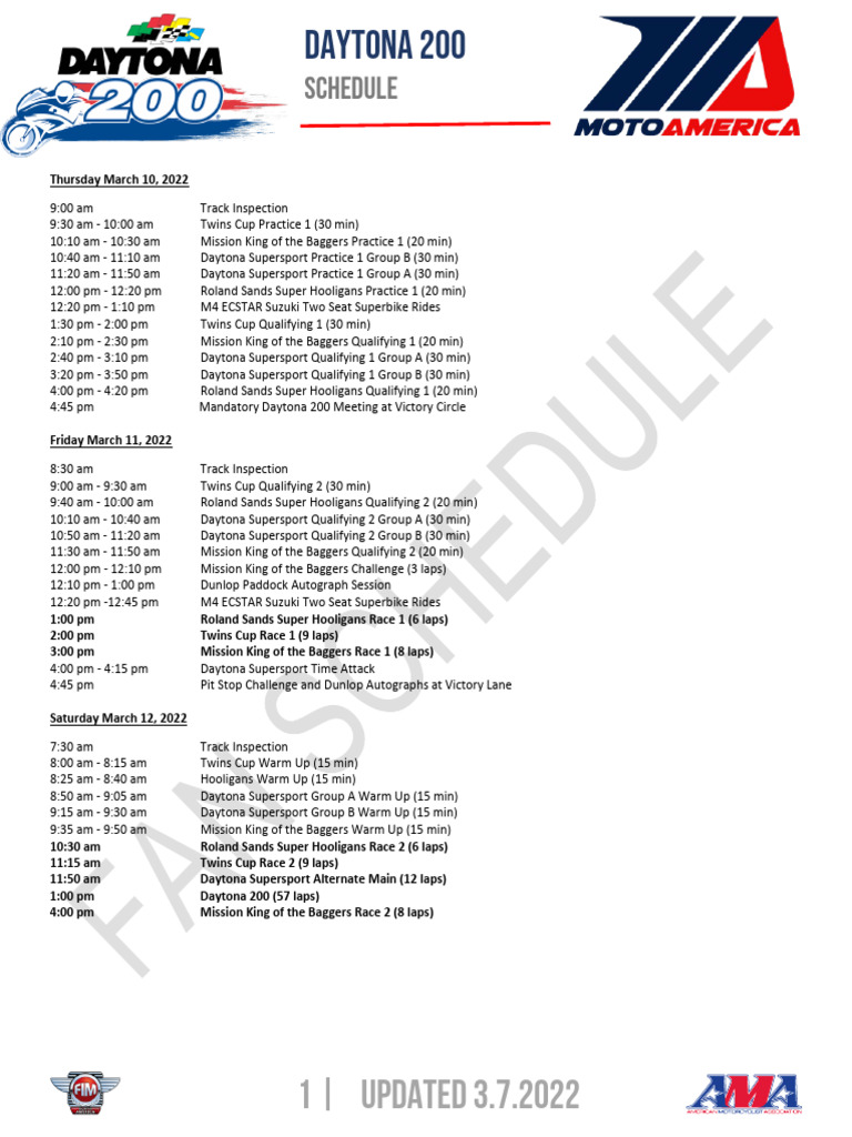 2022 Daytona 200 Schedule PDF Formula One Grands Prix Grand Prix