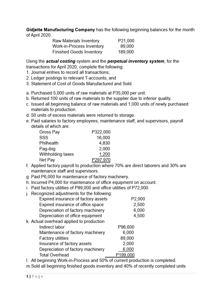 April 2020 Manufacturing Cost Analysis | PDF | Cost | Inventory