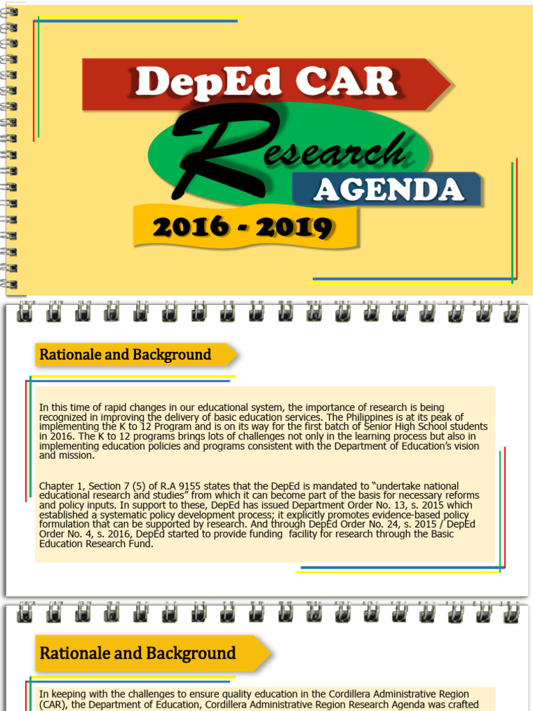 DepEd CAR Research Agenda Overview | PDF | Educational Assessment ...