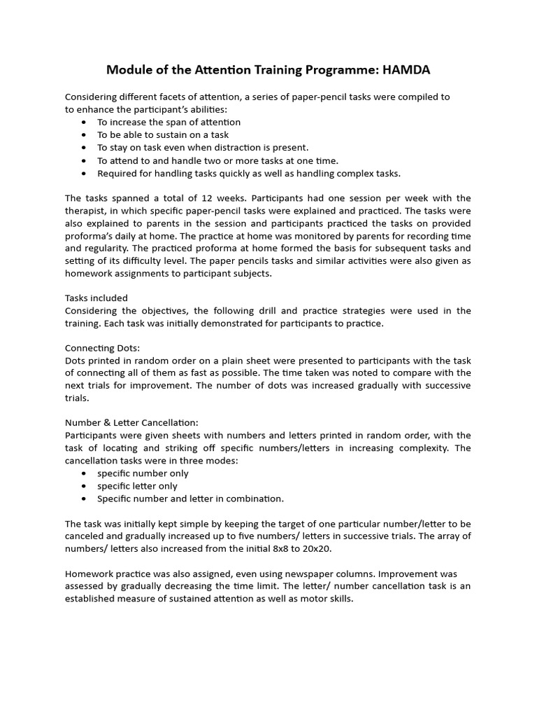 Attention Training Program Module | PDF | Attention | Cognition