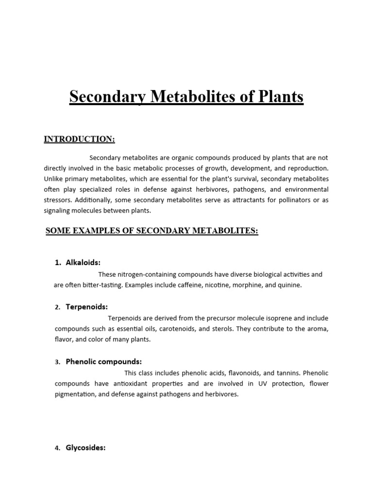 Overview of Plant Secondary Metabolites | PDF | Polyphenol | Plants