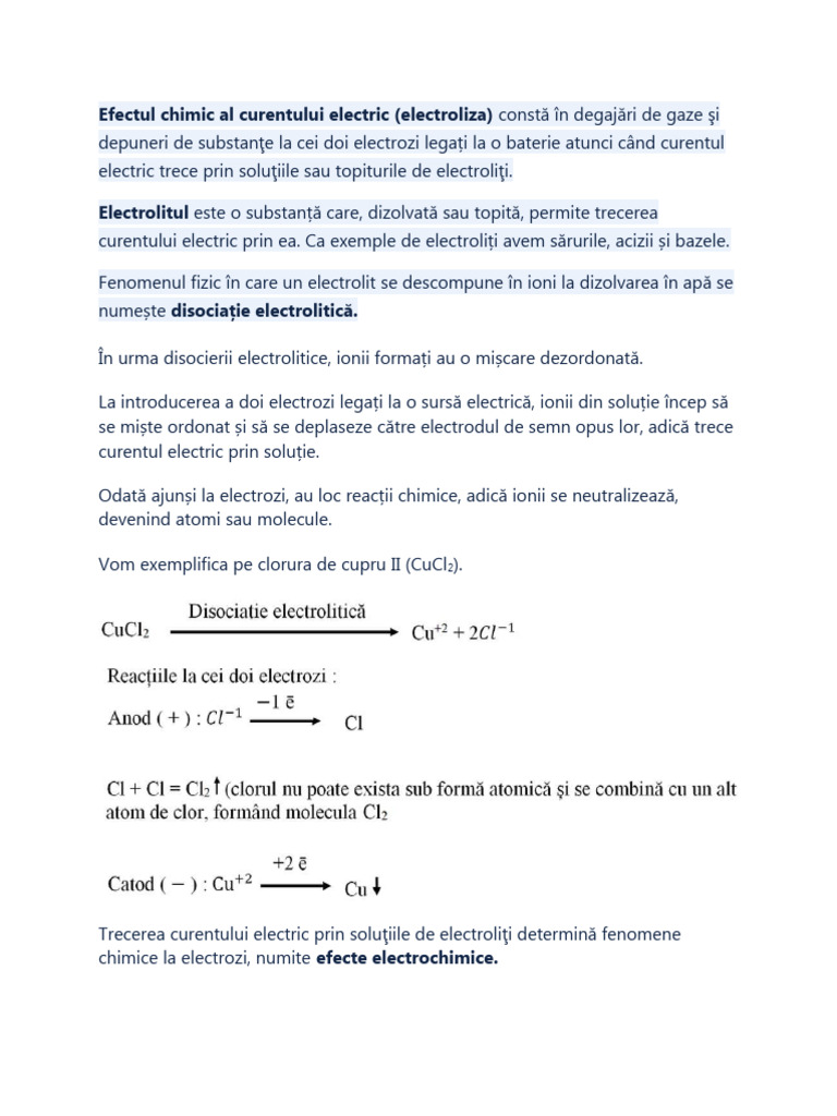 Efectul Chimic Al Curentului Electric | PDF