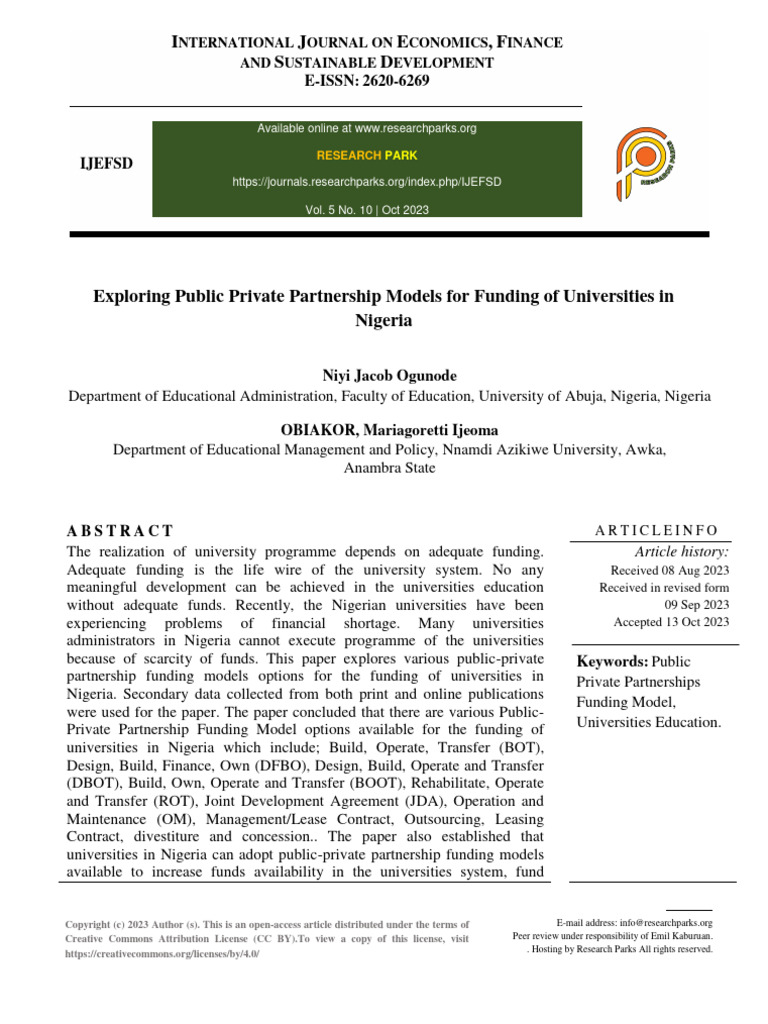 Exploring Public Private Partnership Models For Funding of Universities ...