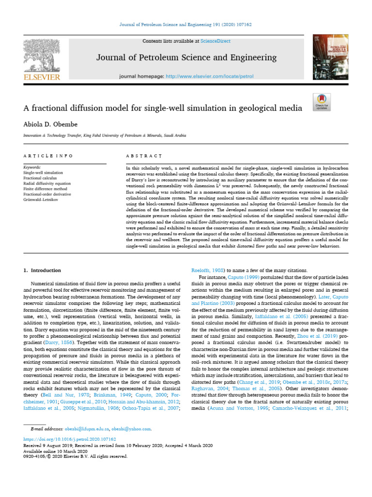 Fractional Diffusion Model for Wells | PDF | Diffusion | Permeability ...