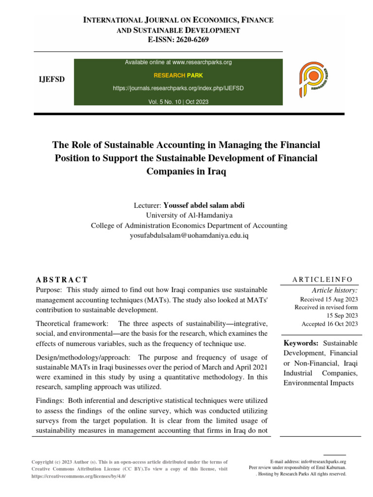 The Role of Sustainable Accounting in Managing The Financial Position ...
