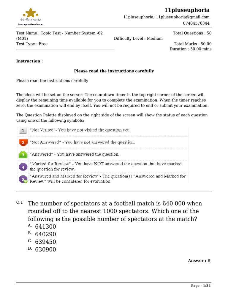Number System Topic Test - 50 Qs | PDF | Arithmetic | Mathematics