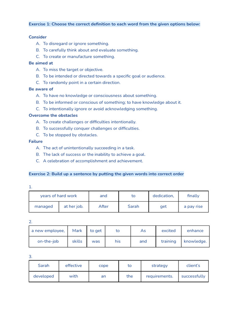 Exercises To Practise The Words | PDF