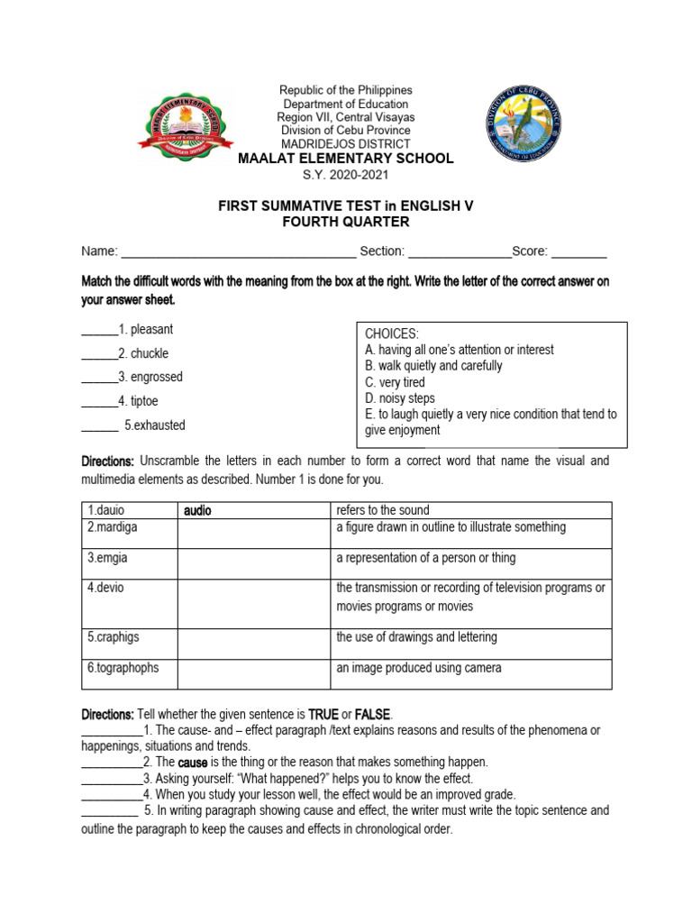 1ST Summative Test in English Q4 | PDF | Cognitive Science | Cognition
