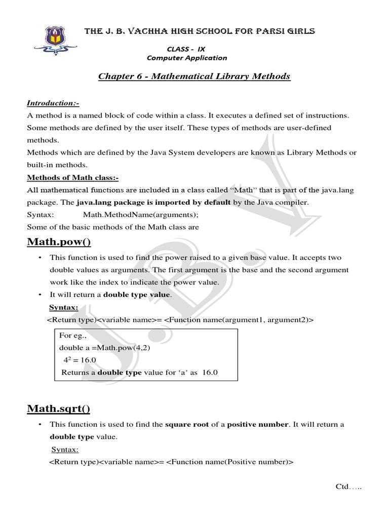 Mathematical Library Methods In Javascript