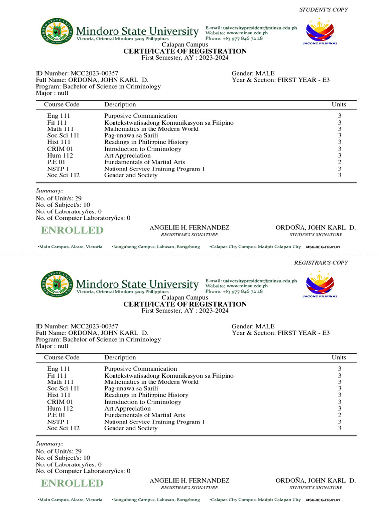 Enrolled: Certificate of Registration | PDF | Science