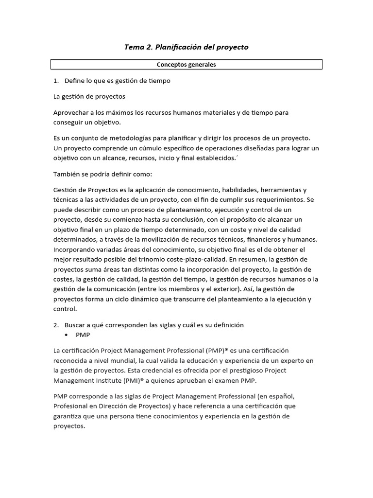 Tema 2 | PDF | Gestión de proyectos | Profesional en el manejo de proyectos