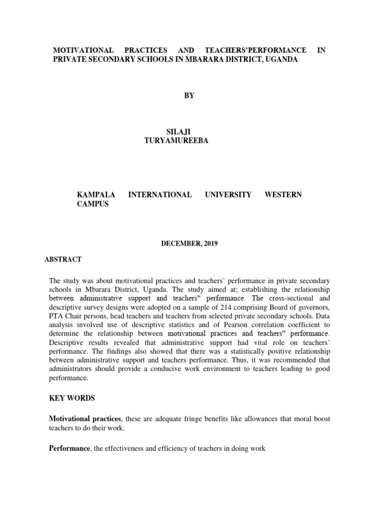 Motivational Practices & Teacher Performance | PDF | Job Satisfaction ...