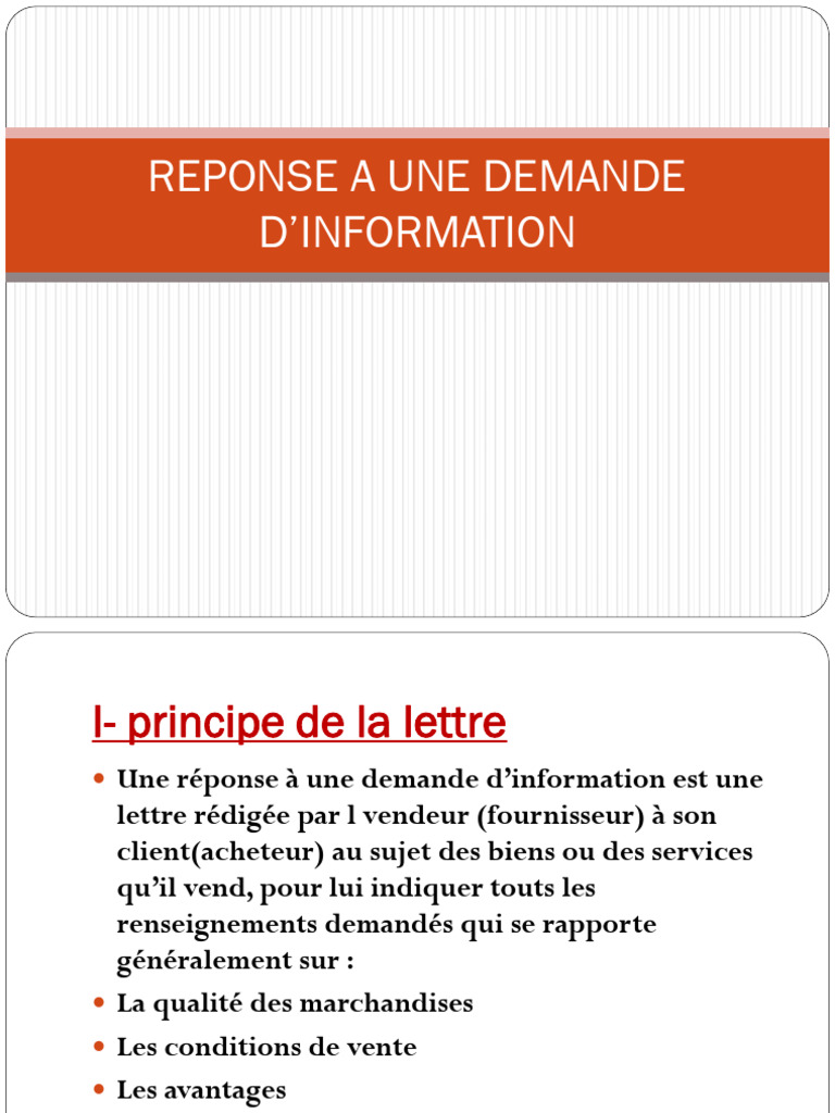Réponse à une demande d'information | PDF | Business