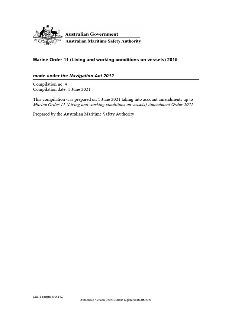 Marine Order 11 Living And Working Conditions On Vessels 2015 Pdf