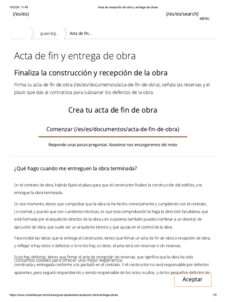 Acta de Recepción de Obra y Entrega de Obras | Descargar gratis PDF ...