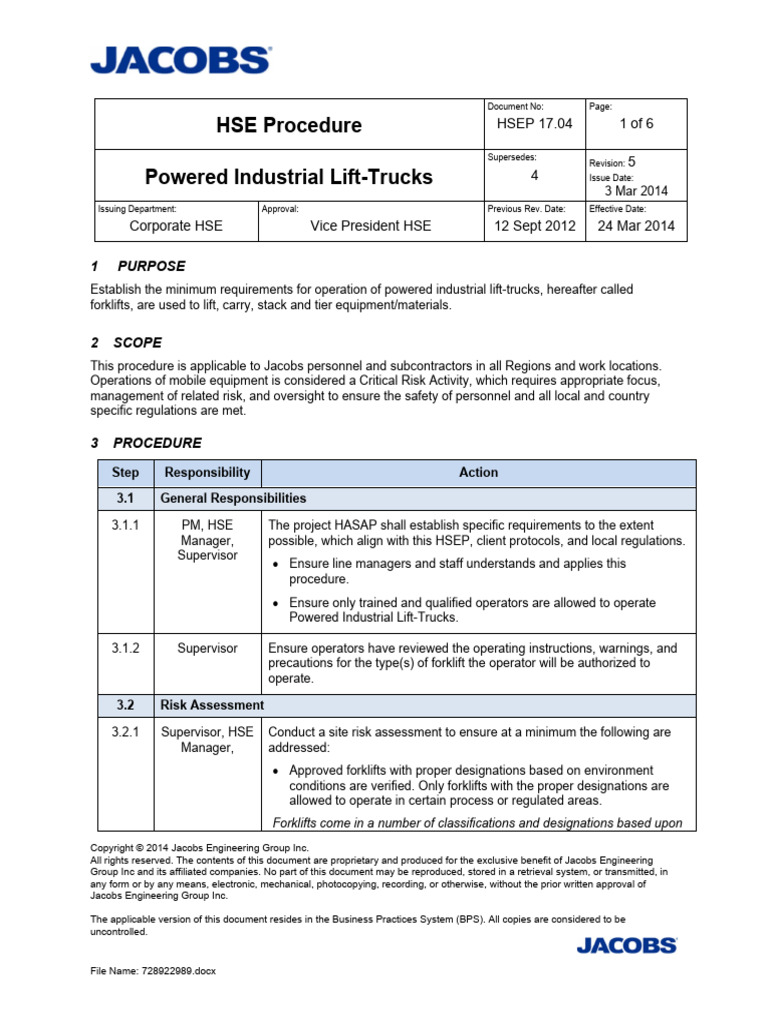 HSEP 17.04 - Powered Industrial Lift-Trucks Rev5 | PDF | Forklift ...