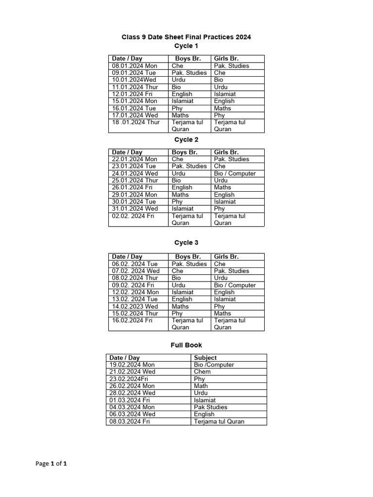 Class 9 Final Exam Dates 2024 | PDF | Travel