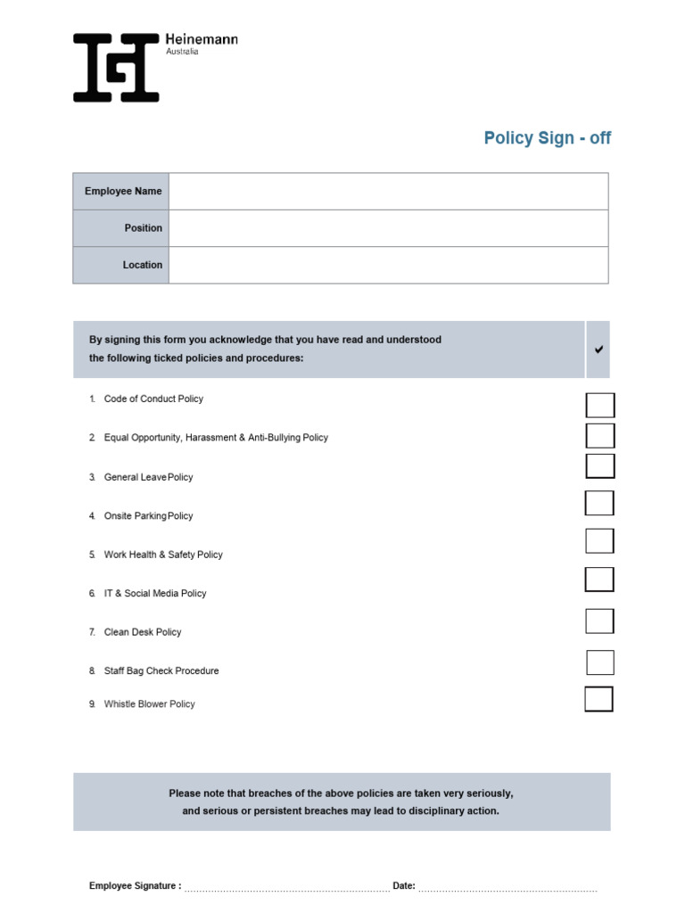HR Policies Sign Off Form | PDF