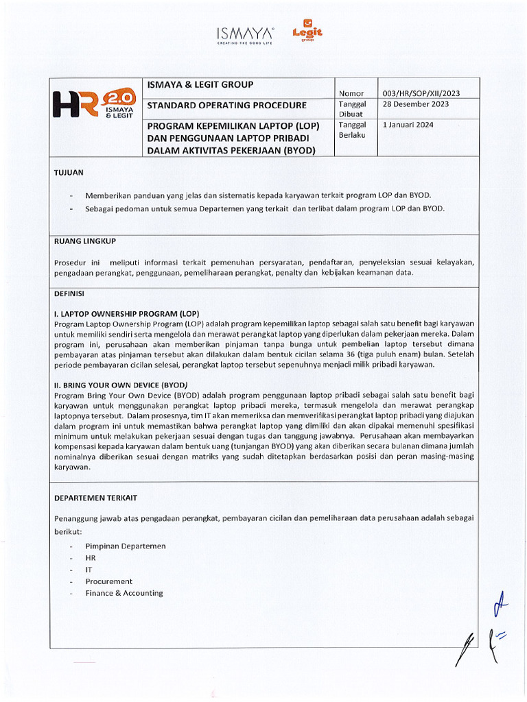 Sop Lop & Byod - 2024 | PDF