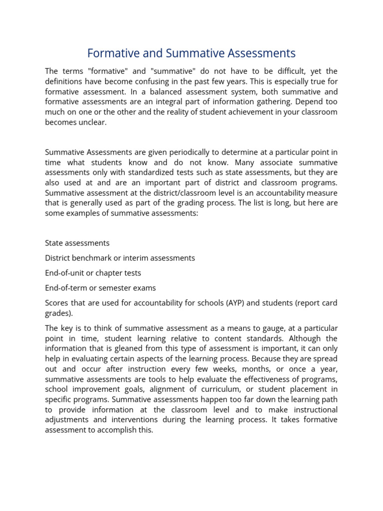 Formative and Summative Assessments | PDF | Educational Assessment ...