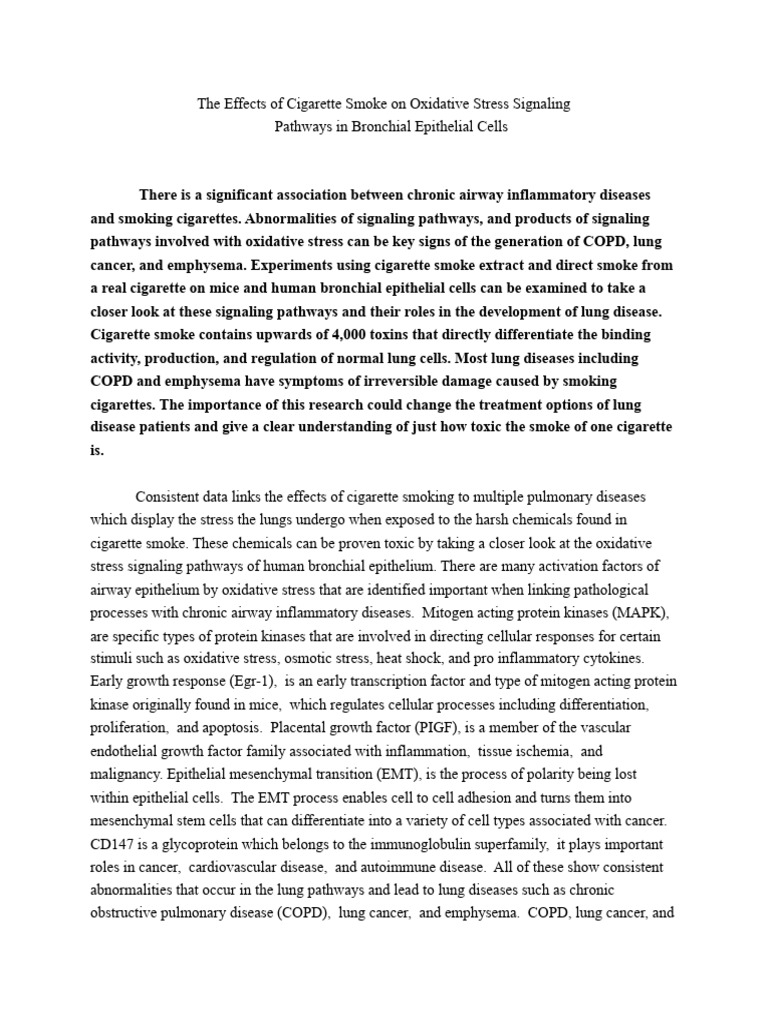 The Effects of Cigarette Smoke On Oxidative Stress Signaling Pathways ...