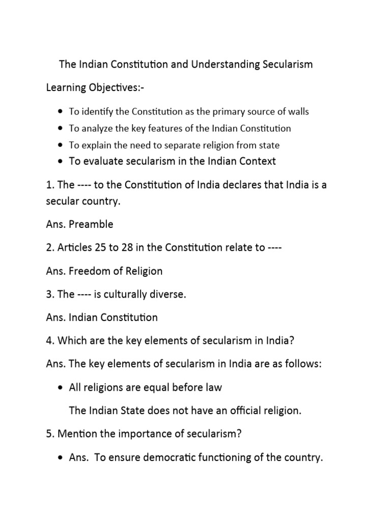 The Indian Constitution And Understanding Secularism Pdf Secularism