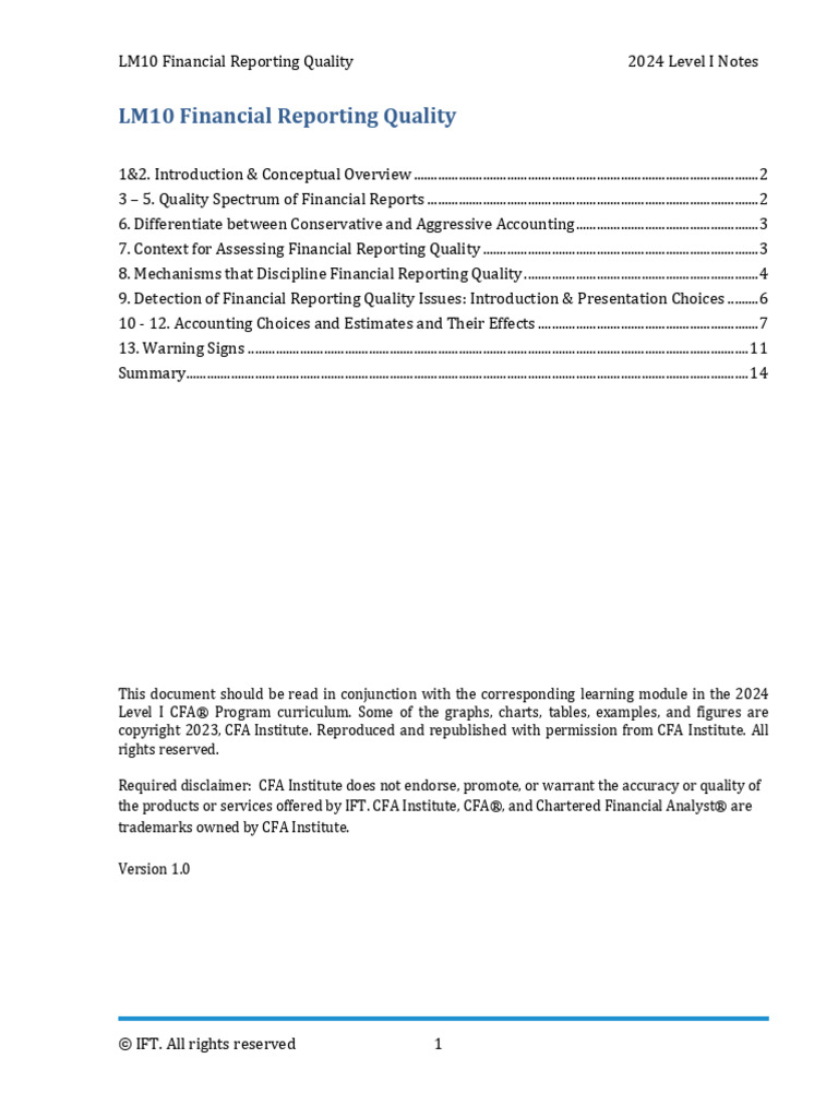 LM10 Financial Reporting Quality IFT Notes | PDF | Depreciation | Revenue