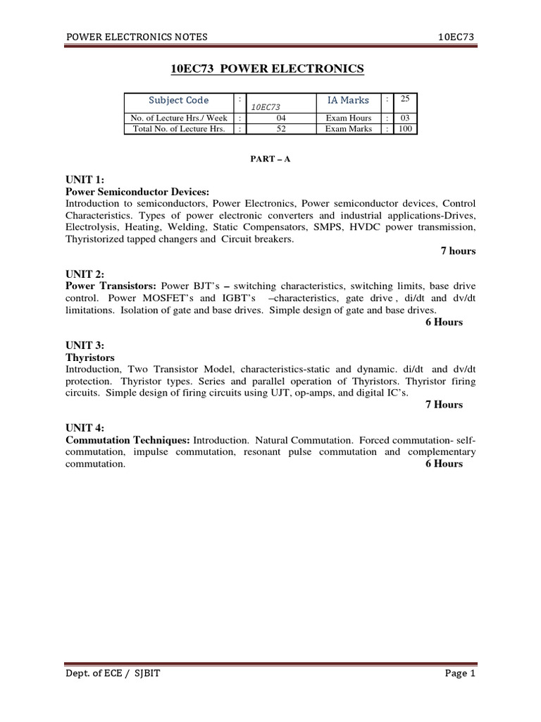Ece Vii Power Electronics 10ec73 Notes Pdf Rectifier Power