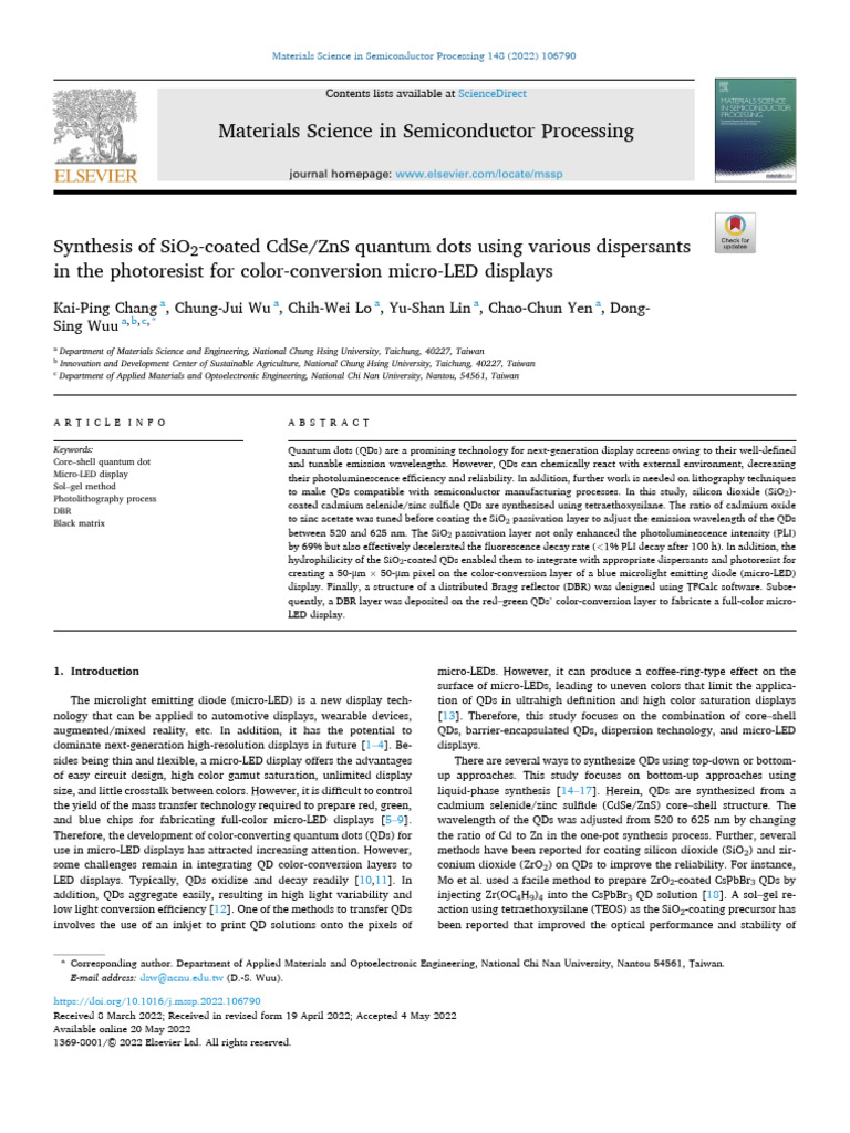 SiO2-Coated QDs for Micro-LED Displays | PDF | Rgb Color Model ...