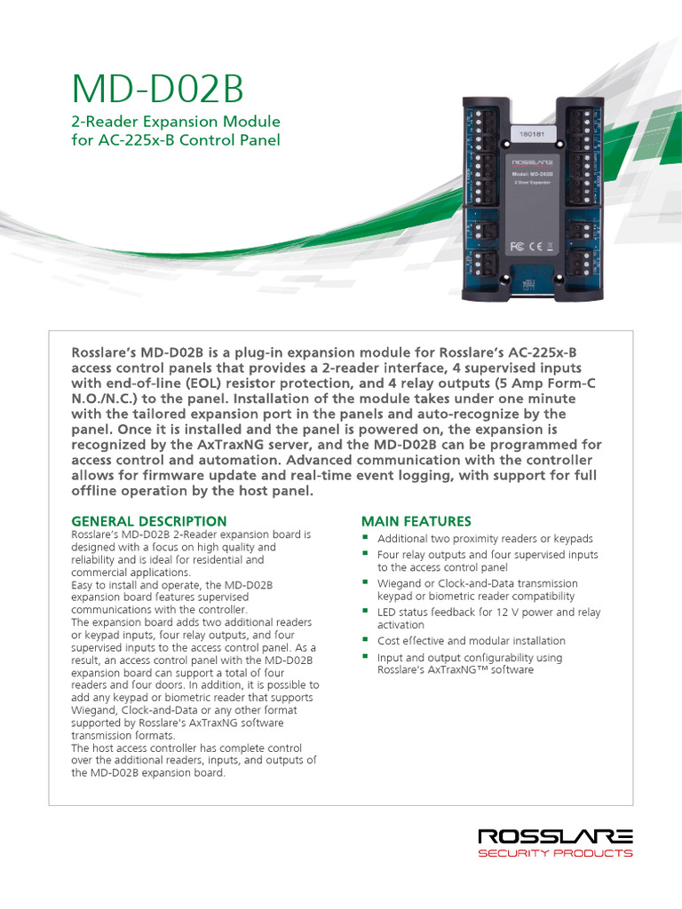 MD D02B Datasheet v01 020718 English A4 | PDF | Switch | Access Control