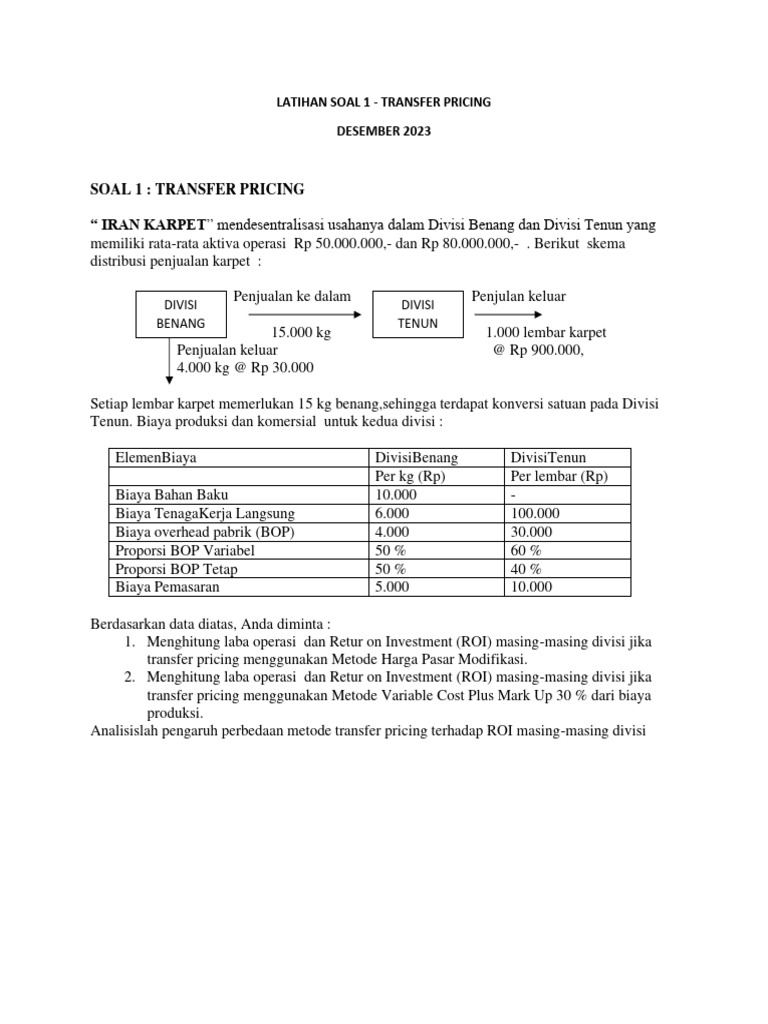 2023 Latihan Soal 1 Transfer Pricing Pdf